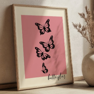 Elegant Butterflies on Pink Modern Minimalist Art Poster