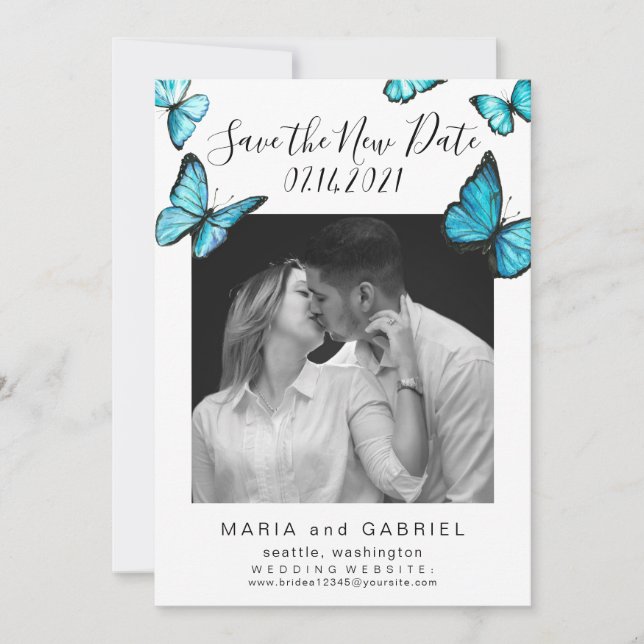 Elegant Butterflies. Photo Wedding Postponement Save The Date (Front)