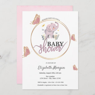 Elegant Butterflies Pink Elephant Baby Shower   Invitation