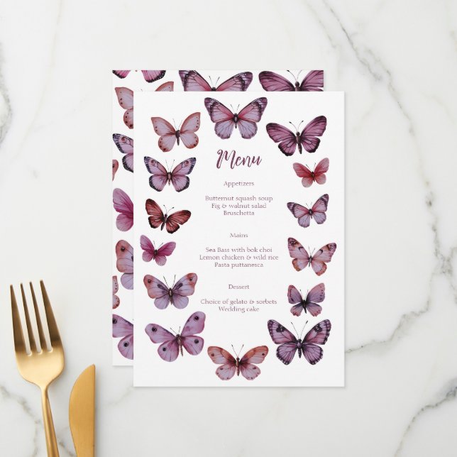 Elegant Butterflies Wedding CUSTOM Party  Menu (Front/Back In Situ)