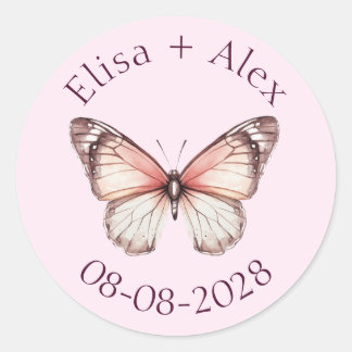 Elegant Butterflies Wedding Engagement CUSTOM Classic Round Sticker