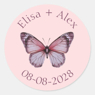 Elegant Butterflies Wedding Engagement CUSTOM Classic Round Sticker