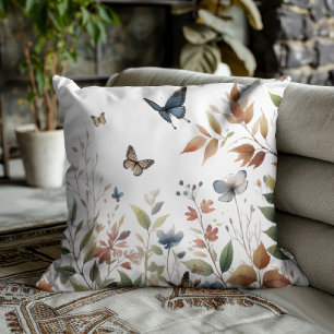 Elegant Butterflies with Lush Foliage Cushion