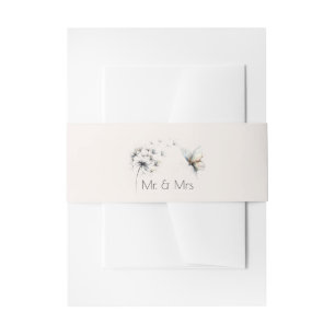 Elegant Butterfly and Dandelion Puff Pastels Ink Invitation Belly Band