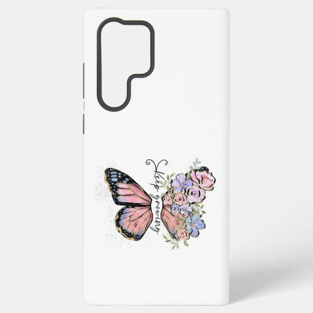 Elegant Butterfly and Floral Design Samsung Galaxy S22 Ultra Case (Back)