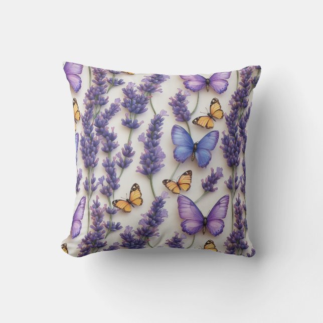 Elegant Butterfly and Lavender Design  Cushion (Front)