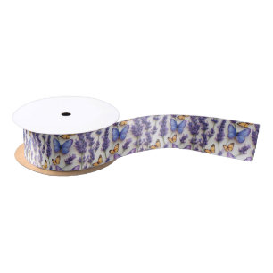 Elegant Butterfly and Lavender Design  Satin Ribbon