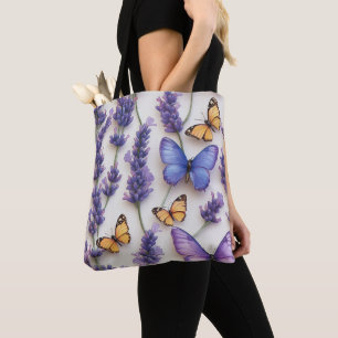 Elegant Butterfly and Lavender Design Tote Bag
