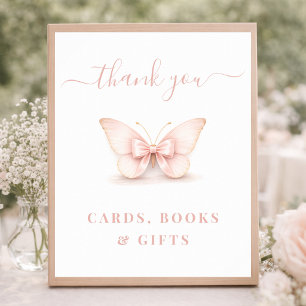 Elegant Butterfly Baby Shower Books and Gifts Sign