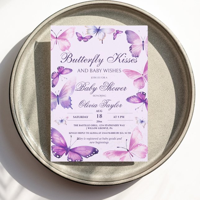 Elegant Butterfly Baby Shower Girl Purple Pink Inv Invitation (Creator Uploaded)