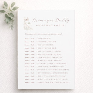 Elegant Butterfly Baby Shower Guess Who Game Card