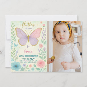 Elegant Butterfly Birthday Invitation with photo