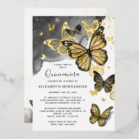 Elegant Butterfly Black Quinceanera Real Gold