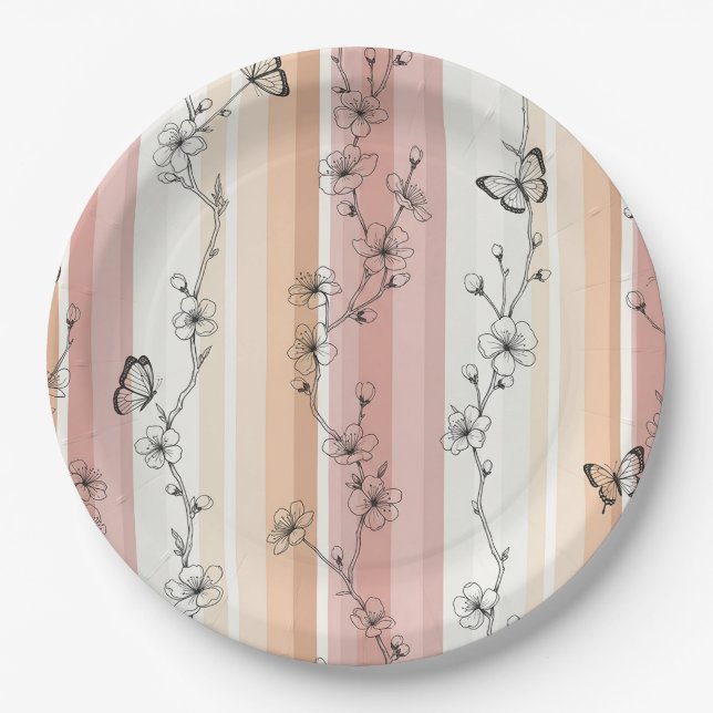 Elegant Butterfly Blossom (11) Paper Plate (Front)