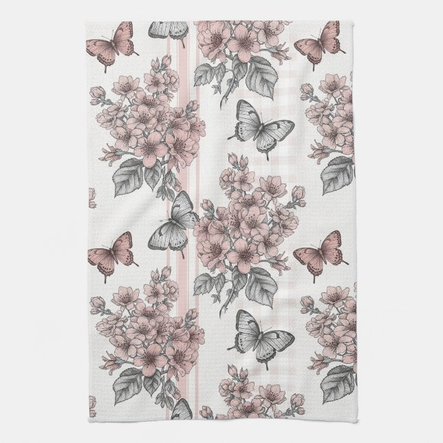 Elegant Butterfly Blossom (1) Tea Towel (Vertical)