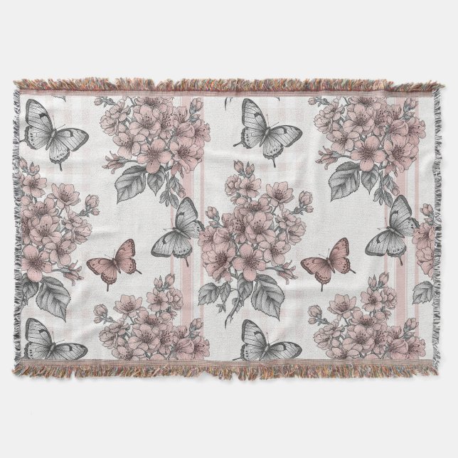Elegant Butterfly Blossom (1) Throw Blanket (Front)