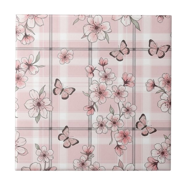 Elegant Butterfly Blossom (2) Tile (Front)