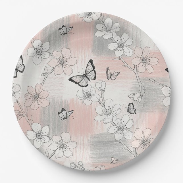 Elegant Butterfly Blossom (3) Paper Plate (Front)