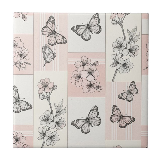 Elegant Butterfly Blossom (5) Tile (Front)