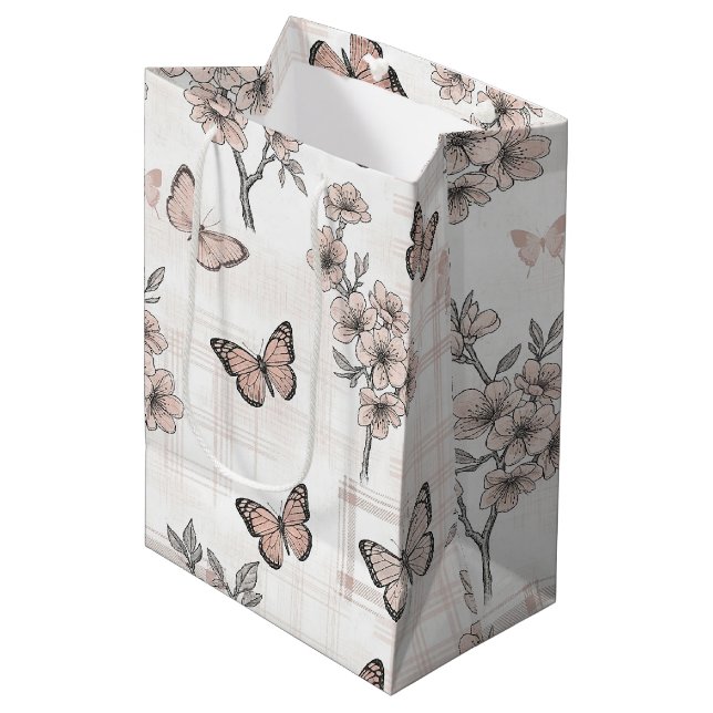 Elegant Butterfly Blossom (6) Medium Gift Bag (Front Angled)