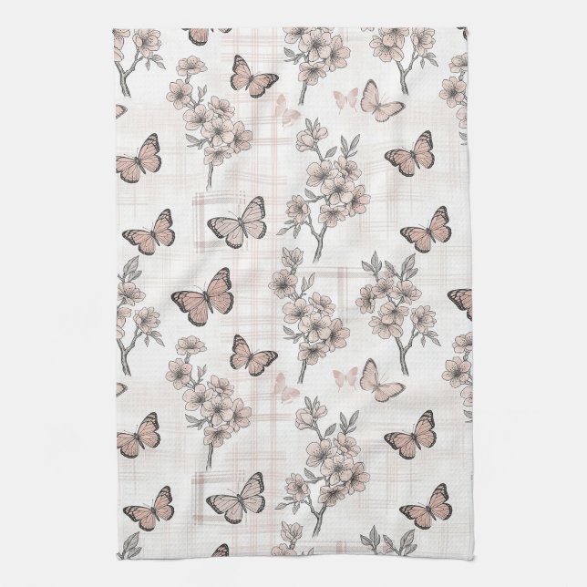 Elegant Butterfly Blossom (6) Tea Towel (Vertical)