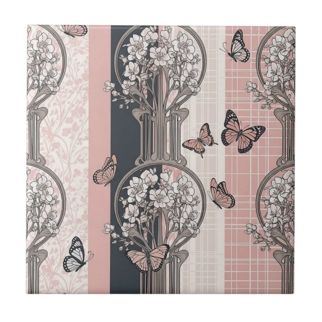 Elegant Butterfly Blossom (8) Tile (Front)