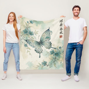 Elegant Butterfly Blossom Ink Art Fleece Blanket