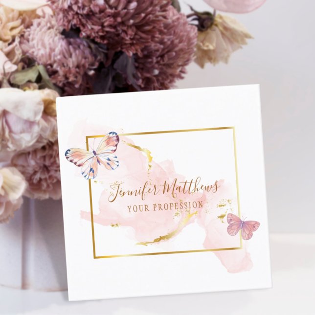 Elegant Butterfly Blush Gold Watercolor Square Business Card (Creator Uploaded)
