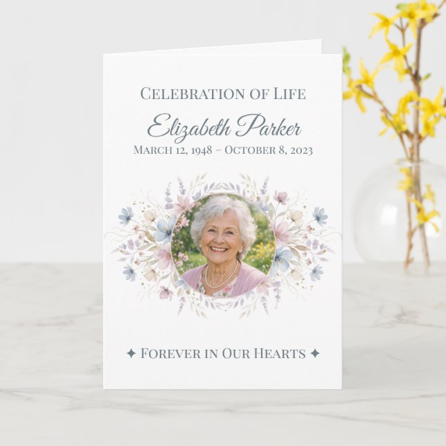 Elegant Butterfly Celebration of Life Program Card (Yellow Flower)
