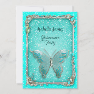 elegant Butterfly classy luxury turquoise silver  Invitation
