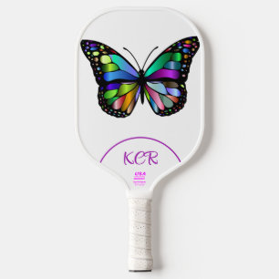 Elegant Butterfly Colourful Initials USA Official Pickleball Paddle