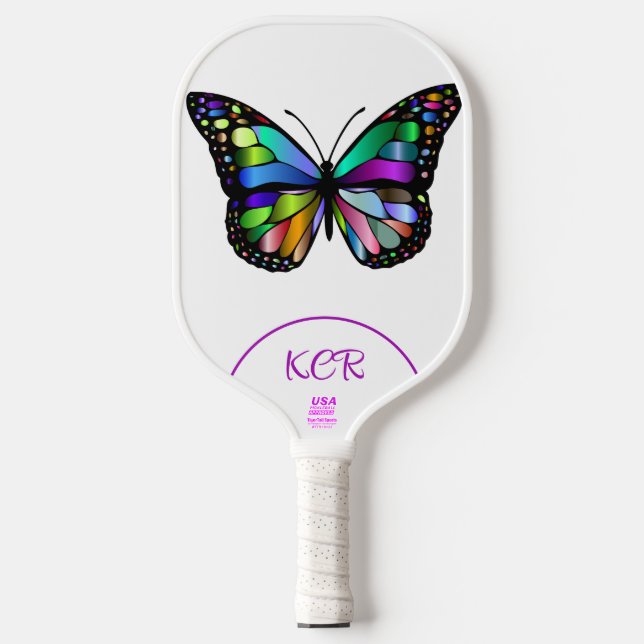 Elegant Butterfly Colourful Initials USA Official Pickleball Paddle (Front)
