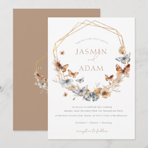 Elegant Butterfly Floral Gold Geometric Wedding Invitation