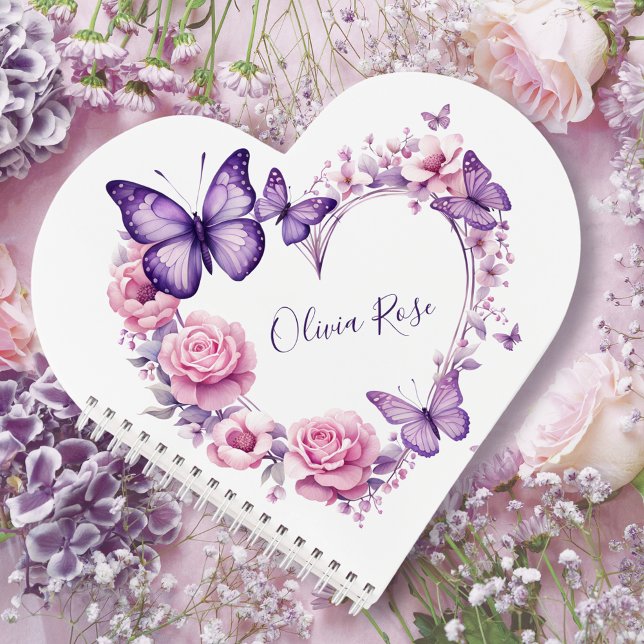 Elegant Butterfly Floral Heart Personalised Notebook (Creator Uploaded)