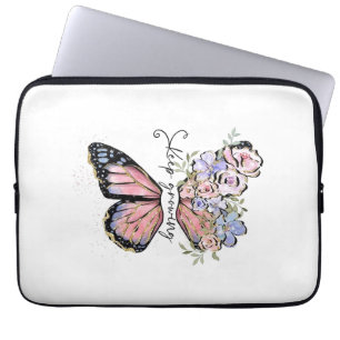 Elegant Butterfly, Floral motivation Laptop Sleeve