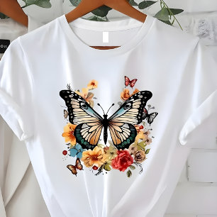 Elegant Butterfly Floral Nature Graphic T-Shirt