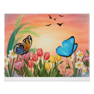 Elegant Butterfly Floral Oil Painting Poster