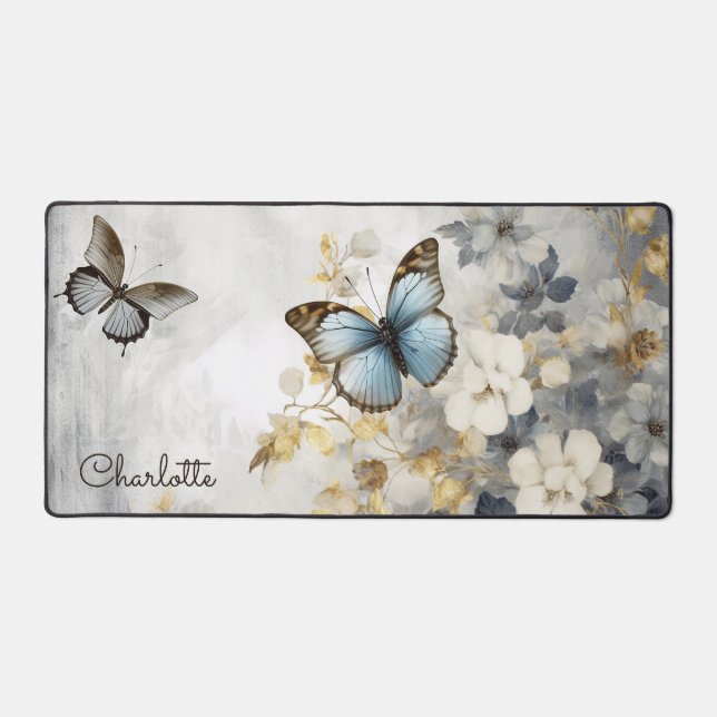 Elegant Butterfly Floral Personalised Name Desk Mat (Front)