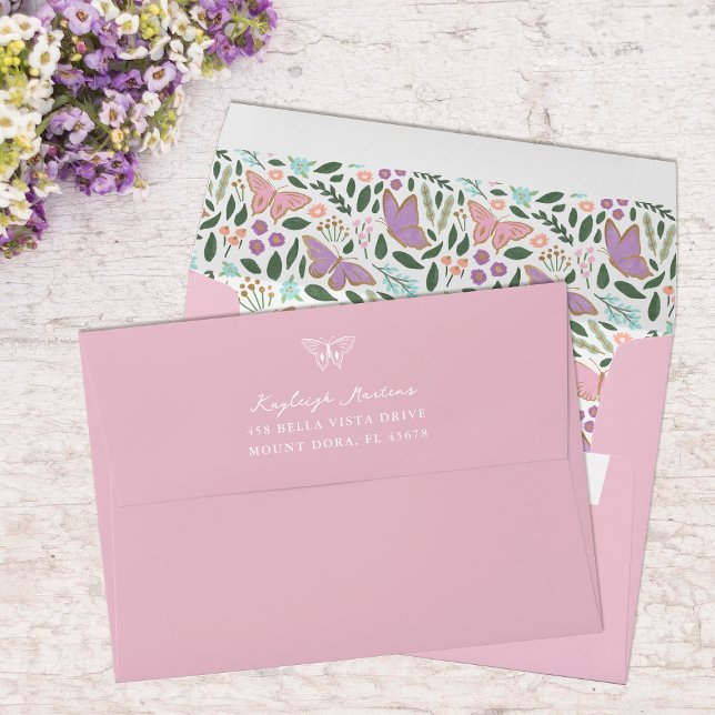 Elegant Butterfly Garden Pink Pre-Addressed Envelope (Creator Uploaded)