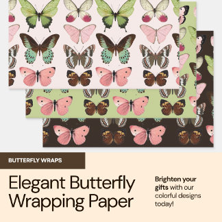 Elegant Butterfly Garden Wrapping Paper Set