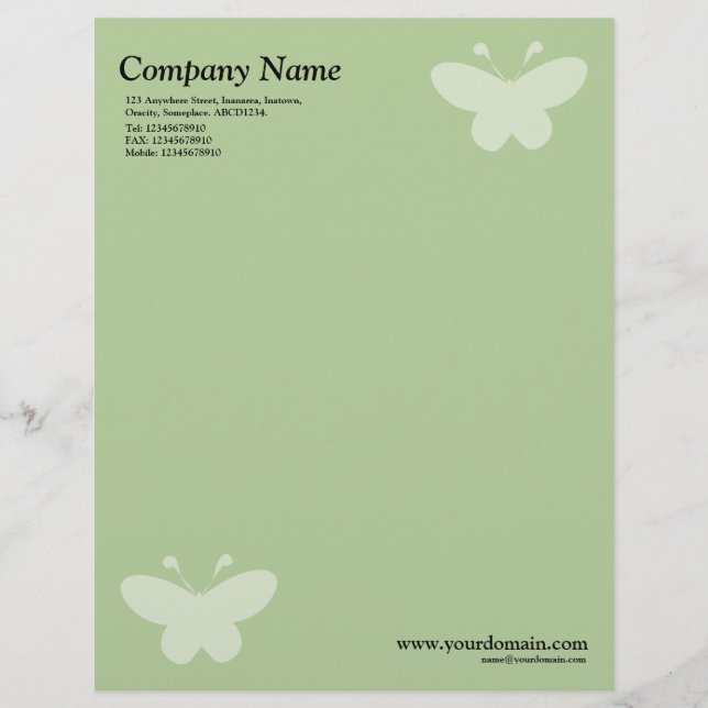 Elegant Butterfly - Green Customised Letterhead (Front)