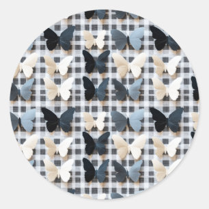 Elegant Butterfly Grid Pattern Classic Round Sticker