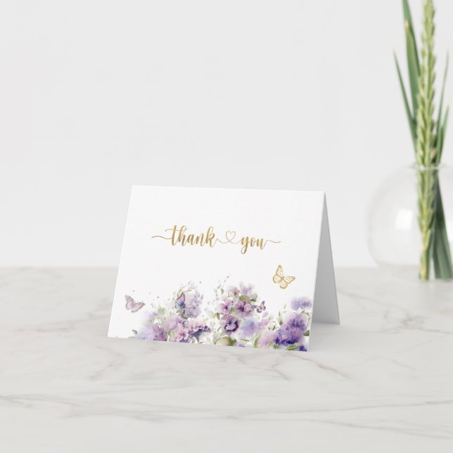 Elegant butterfly kisses purple  flowers Watercolo Thank You Card (Front)
