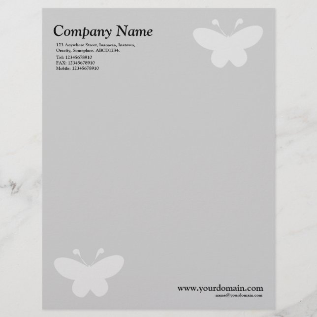 Elegant Butterfly - Light Grey Customized Letterhead (Front)