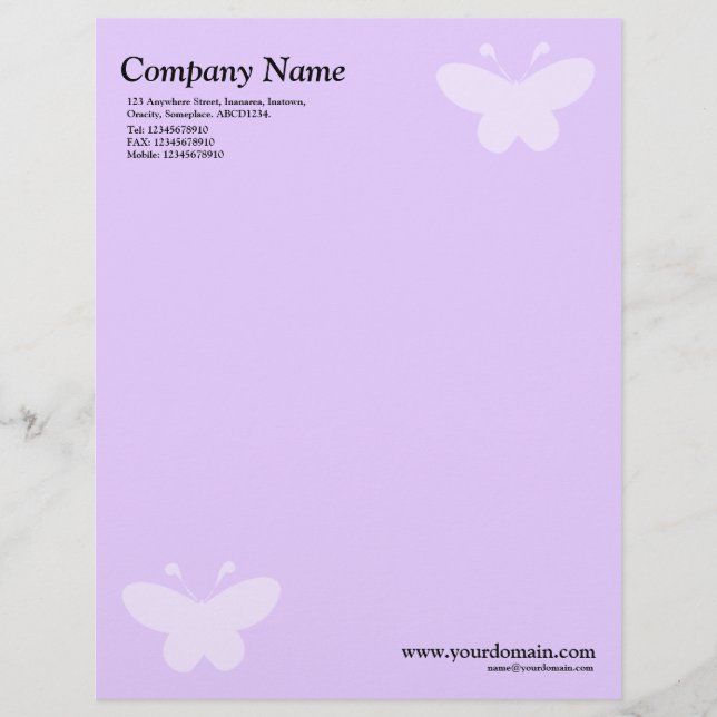 Elegant Butterfly - Light Purple Letterhead (Front)