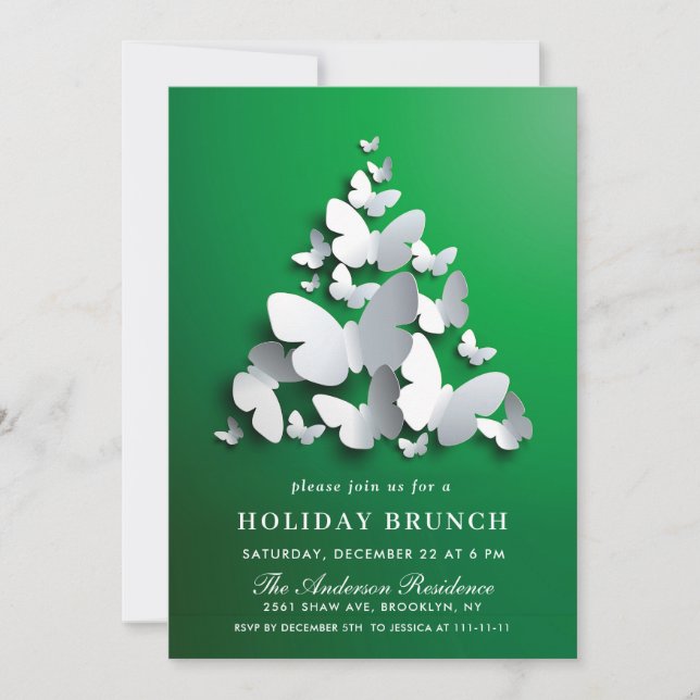 Elegant Butterfly Monarch CHRISTMAS HOLIDAY BRUNCH Invitation (Front)