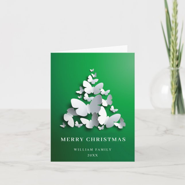 Elegant Butterfly Monarch Christmas Tree Greeting Holiday Card (Front)