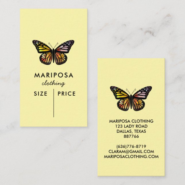 Elegant Butterfly Monarch CUSTOM PRICE TAG (Front/Back)
