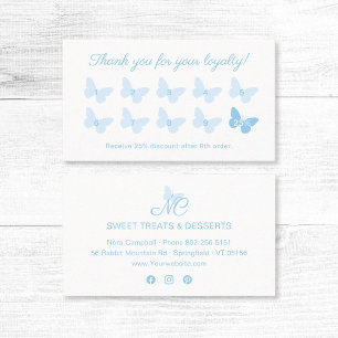 Elegant Butterfly Monogram Logo Cute Baby Blue Loyalty Card