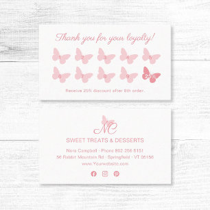Elegant Butterfly Monogram Pretty Girly Peach Pink Loyalty Card
